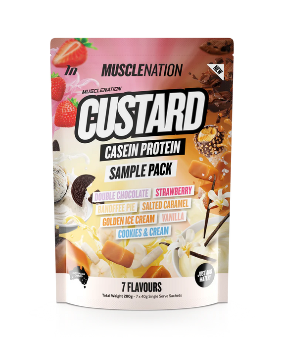 MUSCLE NATION CUSTARD PROTEIN SAMPLE PACK - NEW 7 serves