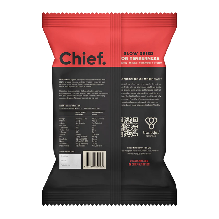 CHIEF ORGANIC GRASS-FED BILTONG 90 GR (Box of 6)