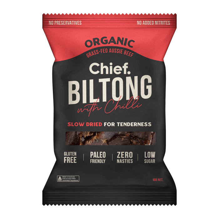CHIEF ORGANIC GRASS-FED BILTONG 90 GR (Box of 6)