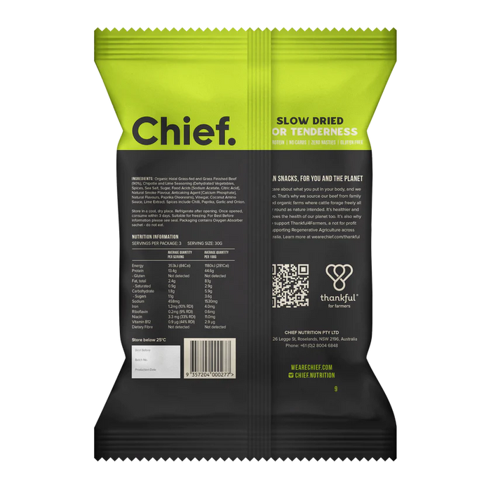 CHIEF ORGANIC GRASS-FED BILTONG 90 GR (Box of 6)