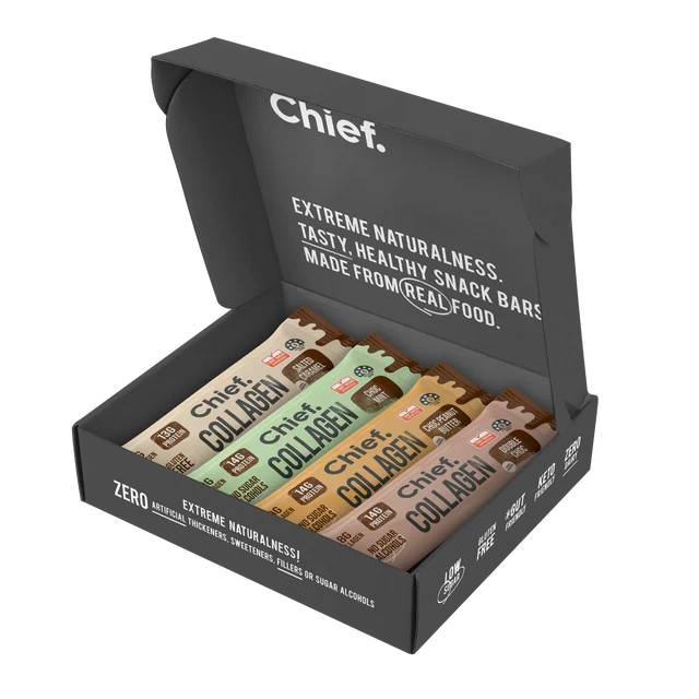 CHIEF Collagen Protein Bar - Gluten Free Chocolate Sample Box - TRY BEFORE YOU RANGE!