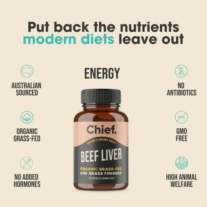 CHIEF ORGANIC BEEF LIVER ENERGY BOOST CAPSULES