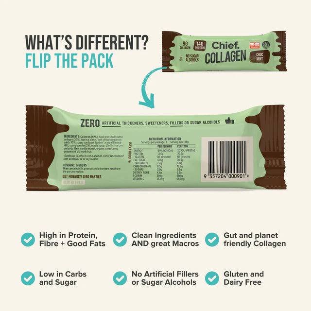 CHIEF Collagen Protein Bar - Gluten Free Chocolate Sample Box - TRY BEFORE YOU RANGE!