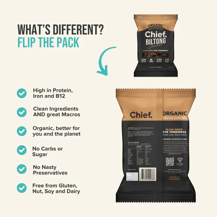 CHIEF ORGANIC GRASS-FED BILTONG 90 GR (Box of 6)