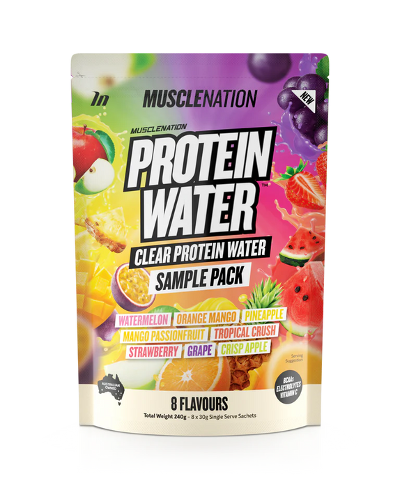 MUSCLE NATION PROTEIN WATER SAMPLE PACK - NEW 8 Serves
