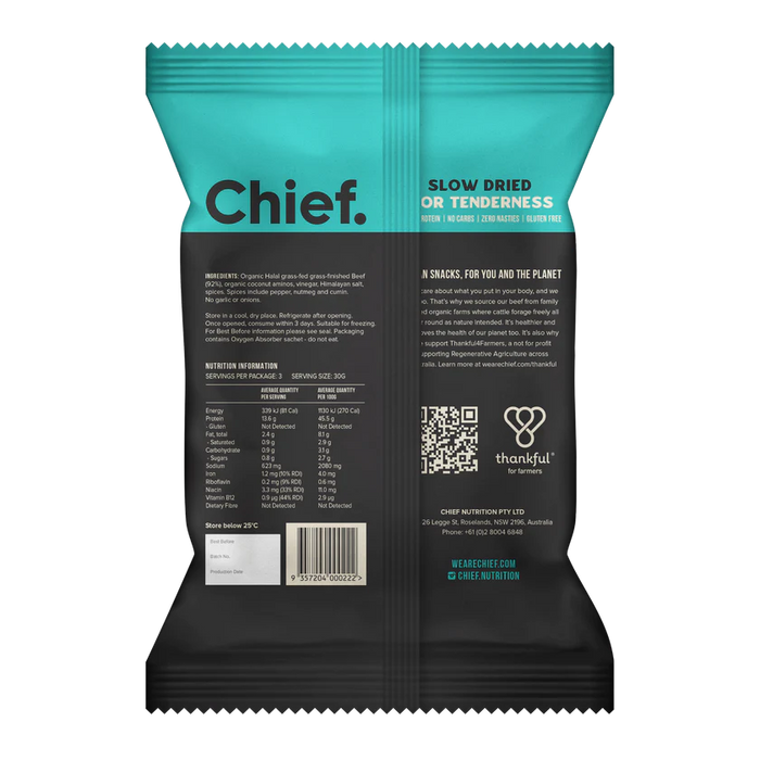 CHIEF ORGANIC GRASS-FED BILTONG 90 GR (Box of 6)