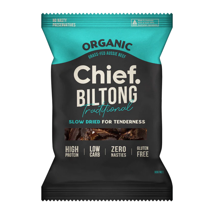 CHIEF ORGANIC GRASS-FED BILTONG 90 GR (Box of 6)
