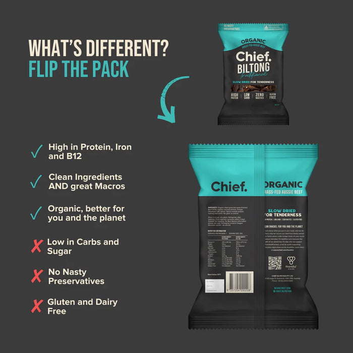 CHIEF ORGANIC GRASS-FED BILTONG 90 GR (Box of 6)