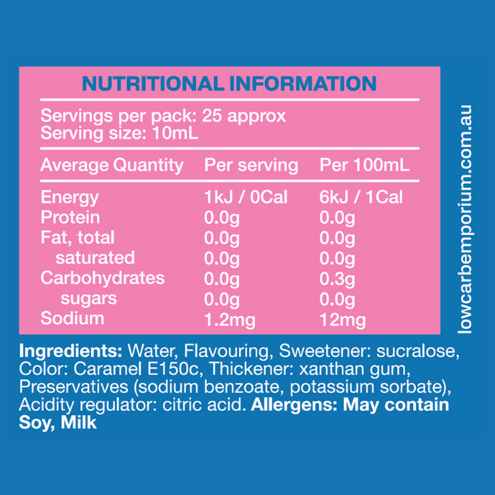 Low Carb Emporium Zero Sugar Coffee Barista Syrup – 250mL