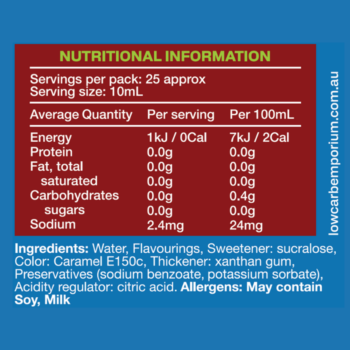 Low Carb Emporium Zero Sugar Coffee Barista Syrup – 250mL