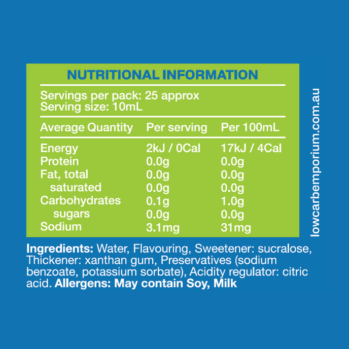 Low Carb Emporium Zero Sugar Coffee Barista Syrup – 250mL