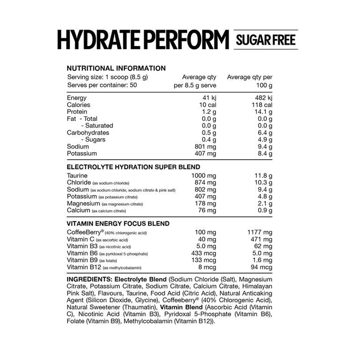 SWITCH Hydrate Perform Sugar Free [50 Serves] HASTA Certified