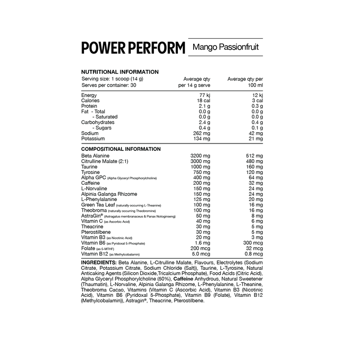 SWITCH Power Perform Pre-Workout - [30 Serves] HASTA Certified