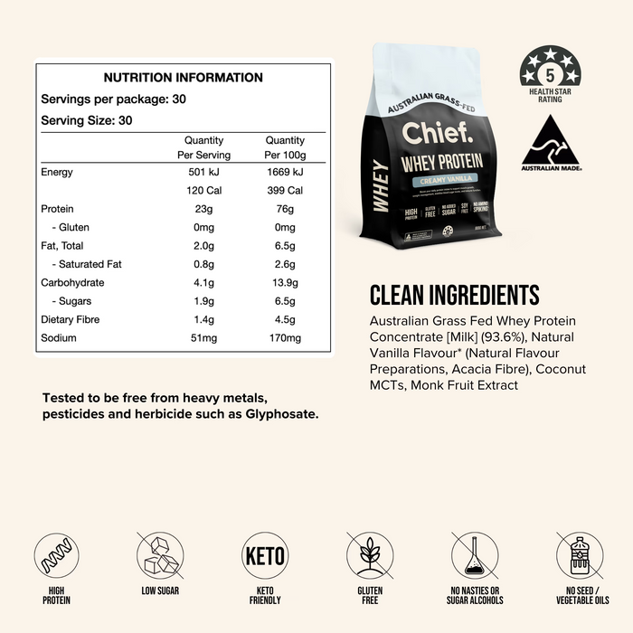 CHIEF GRASS-FED WHEY PROTEIN POWDER (30 serves)