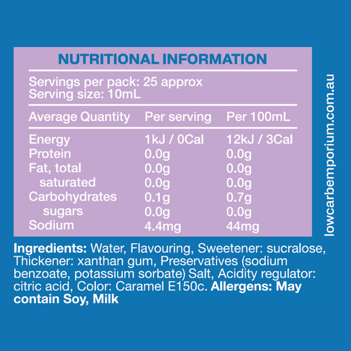 Low Carb Emporium Zero Sugar Coffee Barista Syrup – 250mL