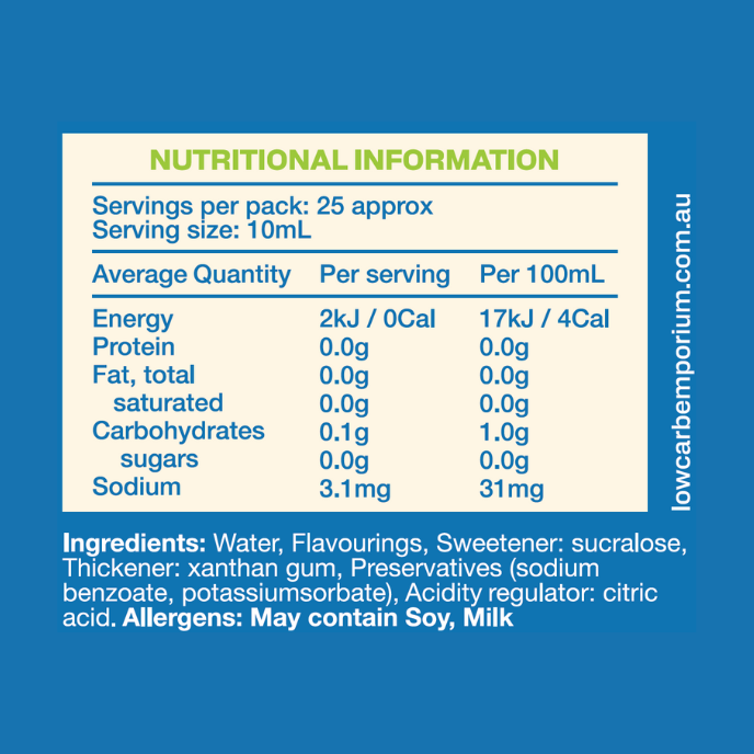 Low Carb Emporium Zero Sugar Coffee Barista Syrup – 250mL