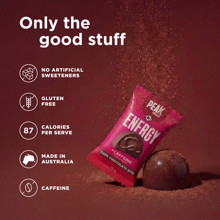 PEAK CHOCOLATE ENERGY BITE (15g) – Shelf Display Box (20 Units)