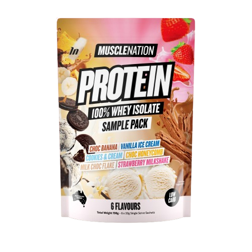 MUSCLE NATION PROTEIN 100% WHEY ISOLATE SAMPLE PACK - NEW 6 serves